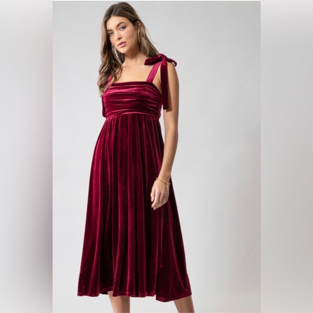 Burgundy Velvet Midi Dress